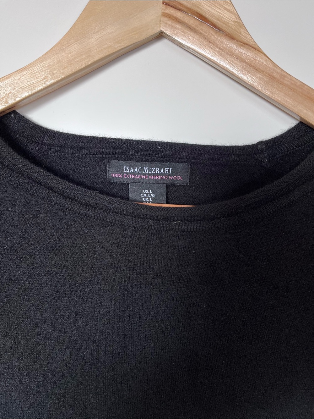 Isaac Mizrahi Black Merino Wool Crewneck Sweater Size L